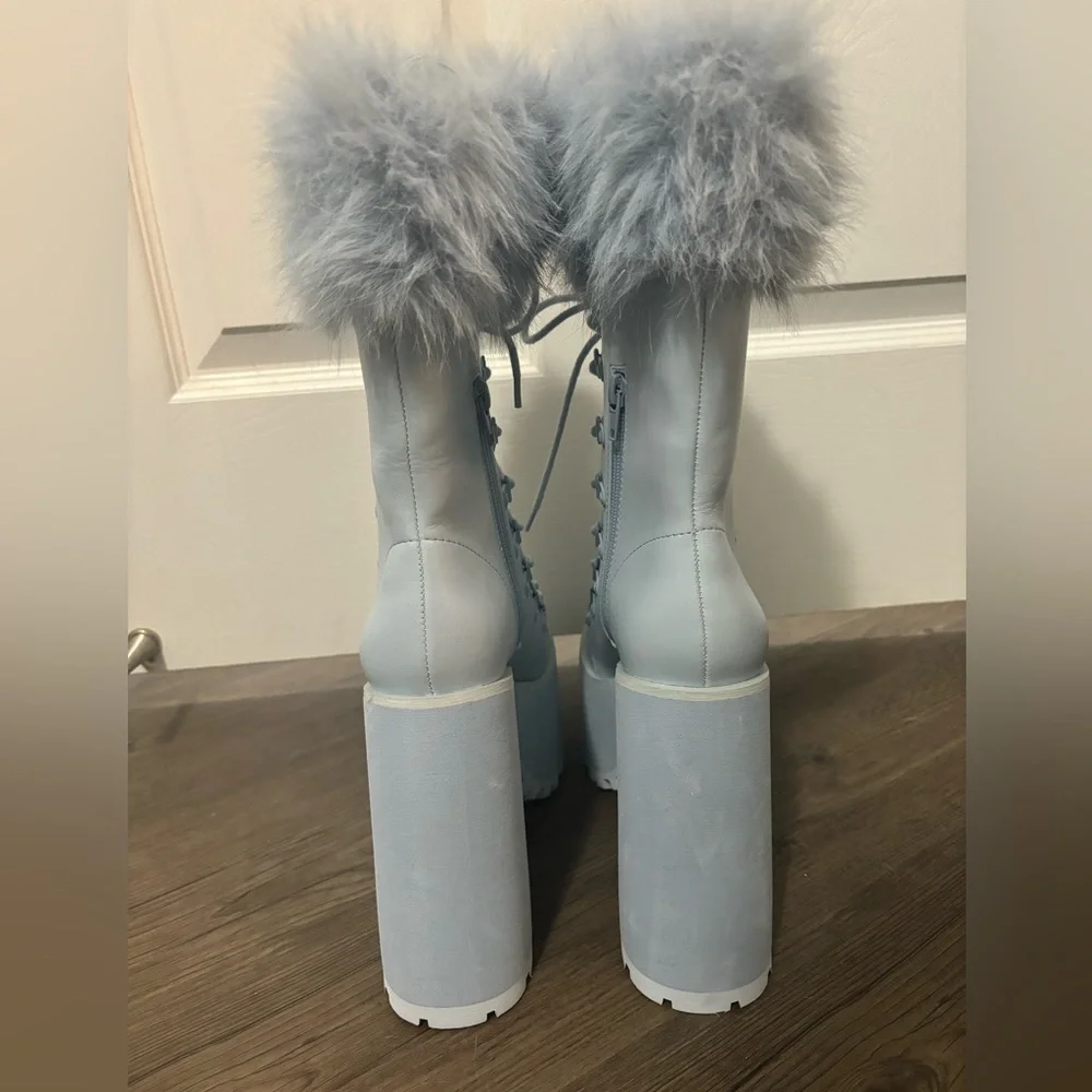 Dolls Kill / Sugar Thrillz Blue Snow Bunny Lace-Up Boots - Picture 4 of 8